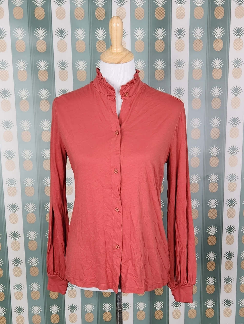 LAMade Long-Sleeve Ruffle Collar Button-Front Top